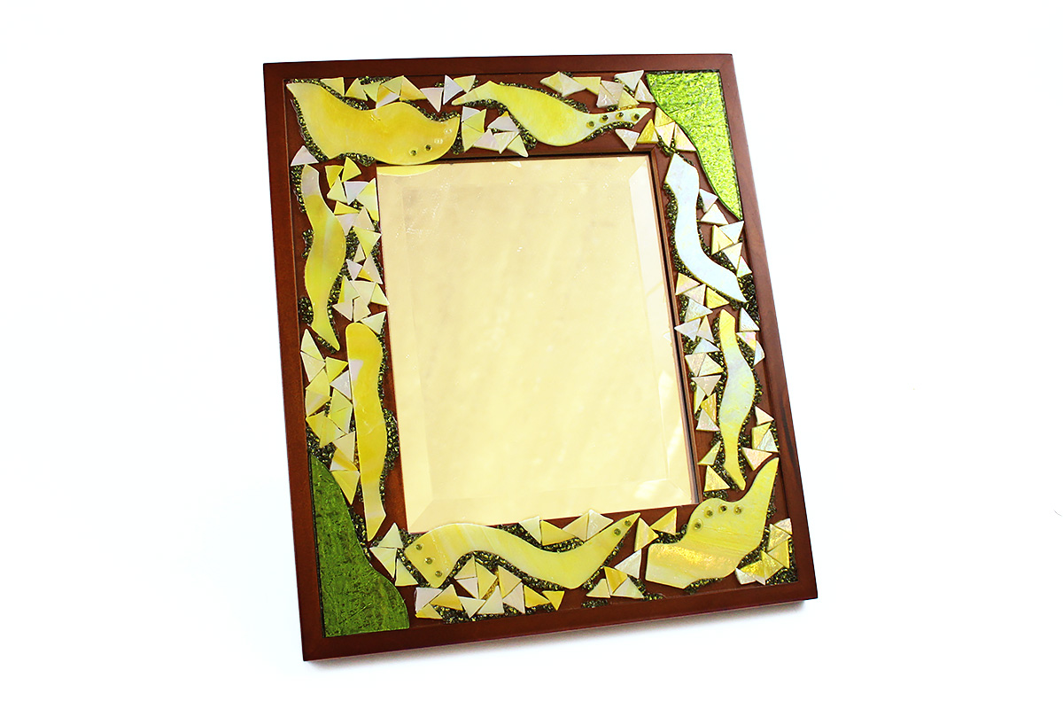Marla Carr, Small Green Stained Glass Frame w Mirror